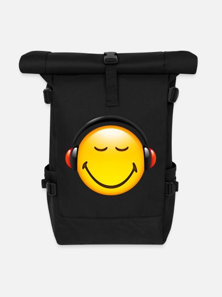 Smiley Glossy Headphones on - Rolltop Rucksack - Schwarz