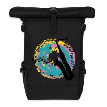 Saxofon auf Farbklecksen - Rolltop Rucksack - Schwarz - Vorne