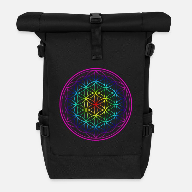 Regenbogen Lebensblume Blume des Lebens Flower - Rolltop Rucksack - Schwarz
