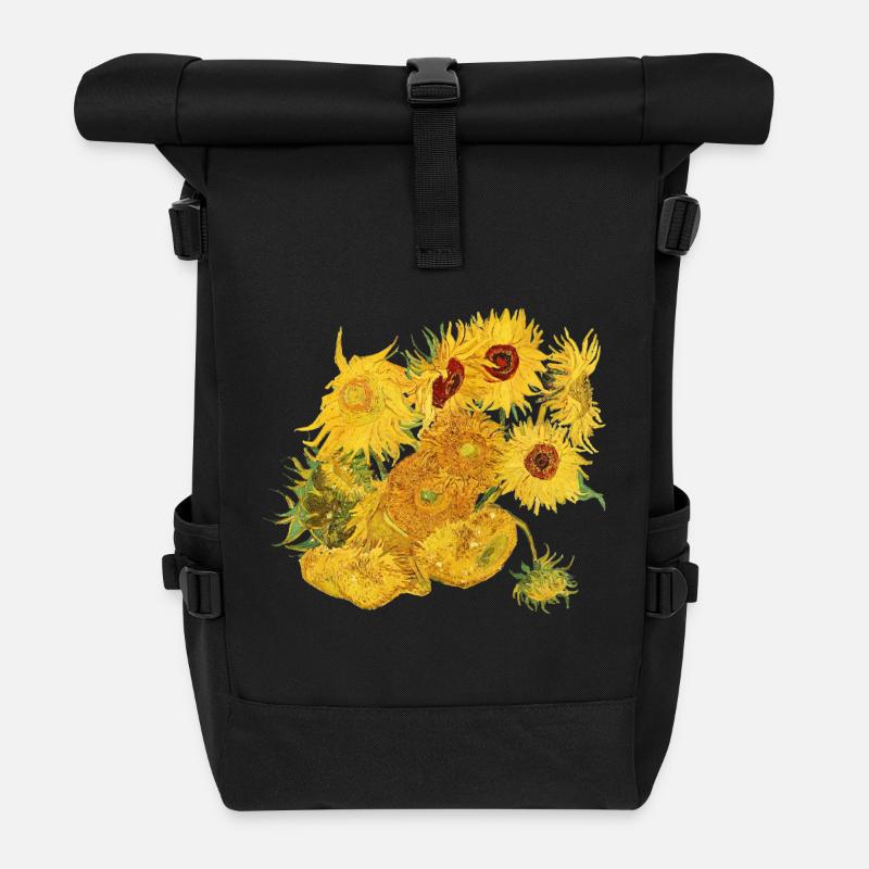 Vincent van Gogh Sunflowers Pullover Sweatshirt Gogh Shirt - Roll Top Backpack - black