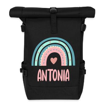 Antonia Name Regenbogen Baby - Rolltop Rucksack - Schwarz - Vorne