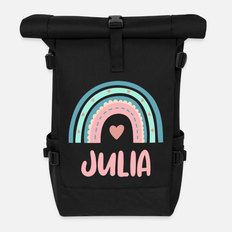Julia Name Regenbogen Baby - Rolltop Rucksack - Schwarz