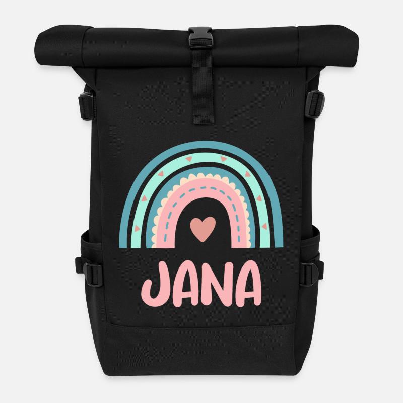 Jana Name Regenbogen Baby - Rolltop Rucksack - Schwarz