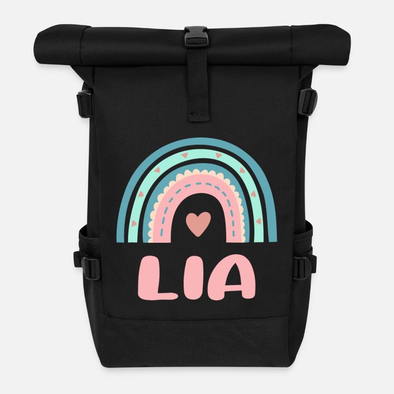 Lia Name Regenbogen Baby - Rolltop Rucksack - Schwarz