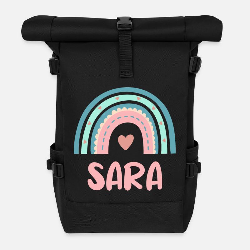 Sara Name Regenbogen Baby - Rolltop Rucksack - Schwarz
