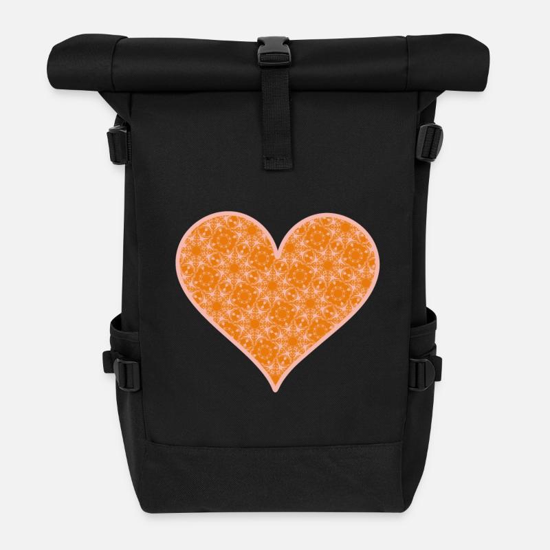 Cœur orange rose - Sac à dos roll top - noir