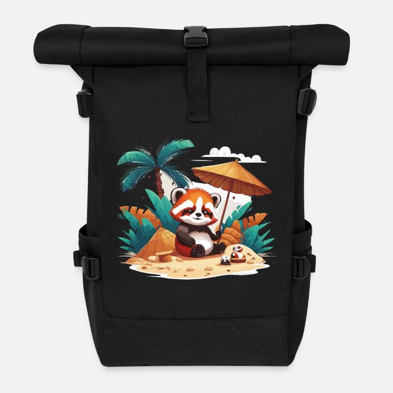 Panda roux sur une île - Sac à dos roll top - noir