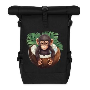 Affe badet in Kokosnuss - Lustiges Sommerdesign - Rolltop Rucksack - Schwarz - Vorne