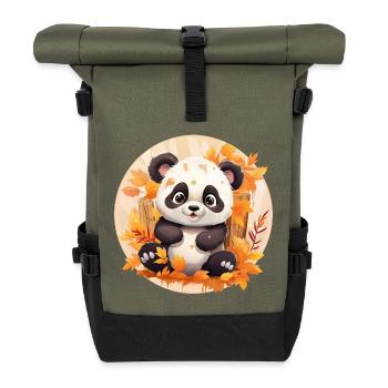 Panda Laub Herbst Bunte Blätter Sunset Design - Rolltop Rucksack - Olive/Schwarz - Vorne