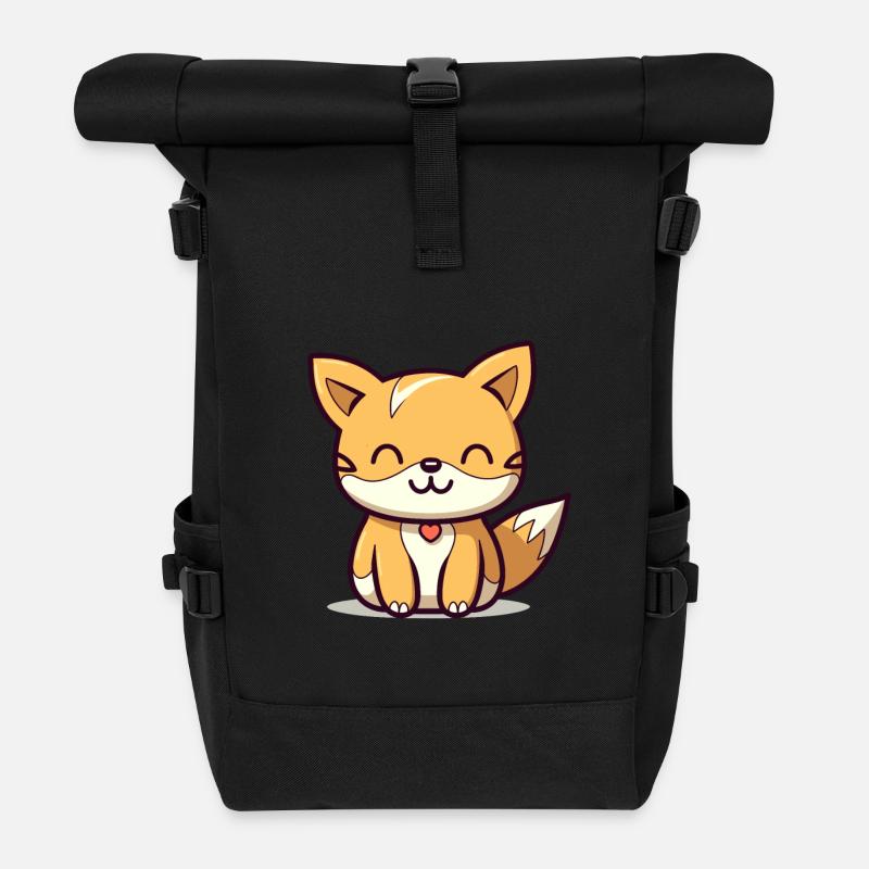 Fuchs - Kawaii Style - Rolltop Rucksack - Schwarz