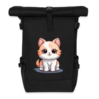 Katze - Kawaii Style - Rolltop Rucksack - Schwarz - Vorne