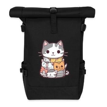 Katze - Kawaii Style - Rolltop Rucksack - Schwarz - Vorne
