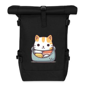Katze - Kawaii Style - Rolltop Rucksack - Schwarz - Vorne