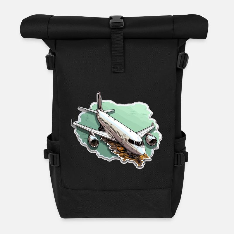 Avion - illustration - Sac à dos roll top - noir