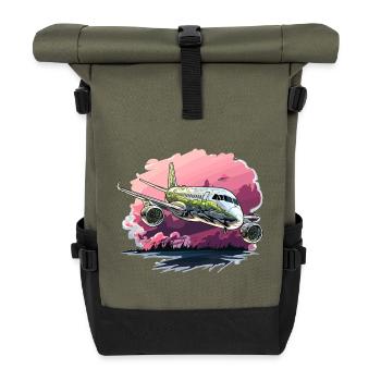 Airplane - illustration - Roll Top Backpack - olive/black - Front