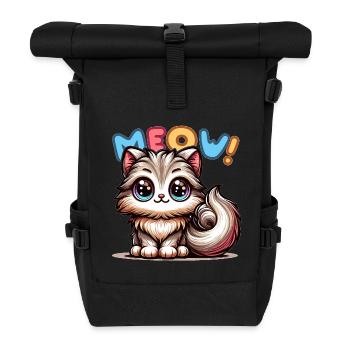 Meow - Cat Illustration - Roll Top Backpack - black - Front