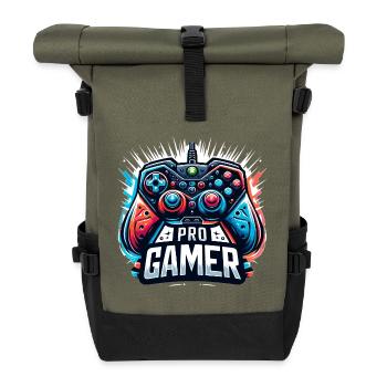 Pro Gamer - Controller Illustration - Rolltop Rucksack - Olive/Schwarz - Vorne
