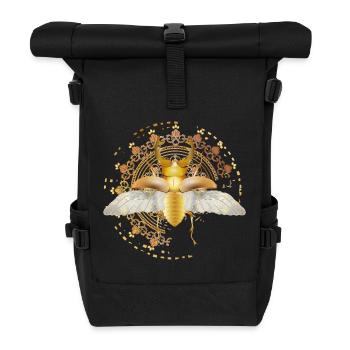 goldfarbener Hirschkäfer mit Flügel im Ornament - Rolltop Rucksack - Schwarz - Vorne