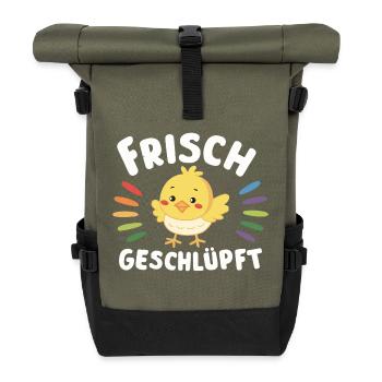 Baby Bodysuit Chick Freshly Hatched Funny - Roll Top Backpack - olive/black - Front