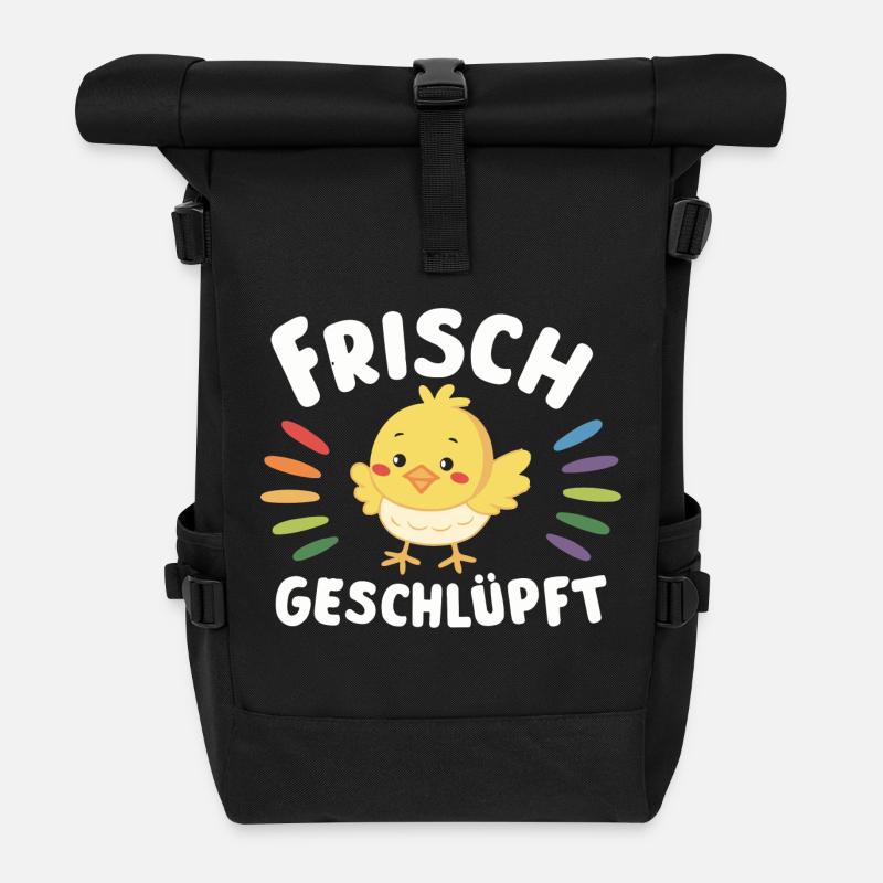 Baby Bodysuit Chick Freshly Hatched Funny - Roll Top Backpack - black