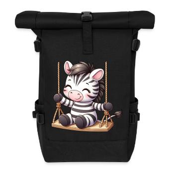 Süßes Zebra auf der Schaukel Comic - Rolltop Rucksack - Schwarz - Vorne