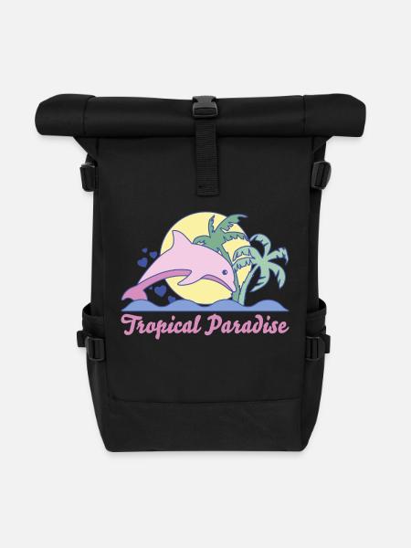 Tropical Paradise - Rolltop Rucksack - Schwarz