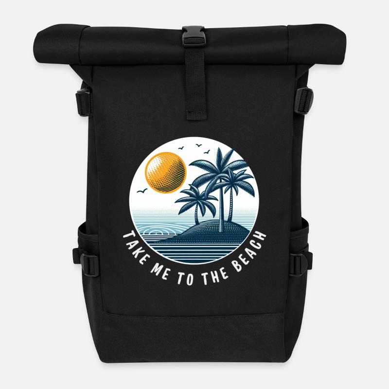 Take me to the Beach - Roll Top Backpack - black