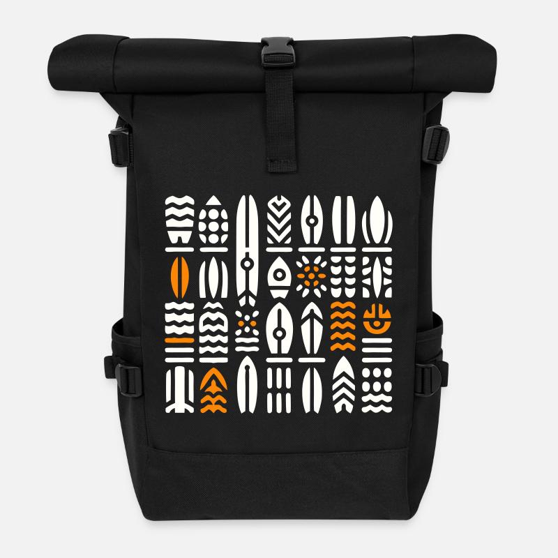 Abstrakte Surf- und Wellenmuster - Rolltop Rucksack - Schwarz