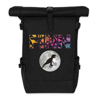 FINN - Schöner Jungen Name mit Dinosaurier - Rolltop Rucksack - Schwarz - Vorne