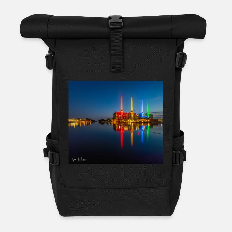 Kraftwerk bunt Wolfsburg - Rolltop Rucksack - Schwarz