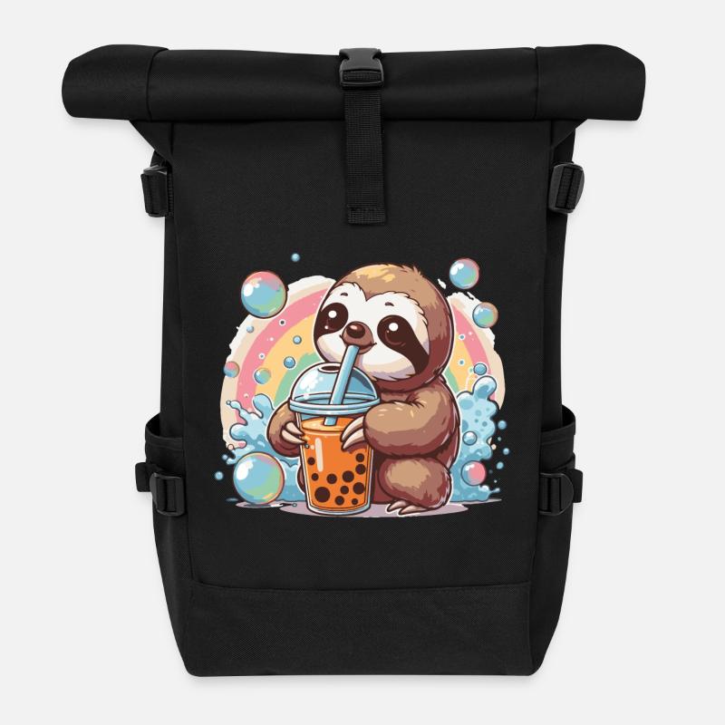 Bubble Tea Sloth Kawaii Anime Gift - Roll Top Backpack - black