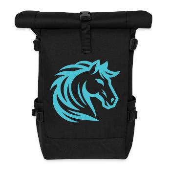 Blaues Pferd Design für den Pferde & Reitsport Fan - Rolltop Rucksack - Schwarz - Vorne