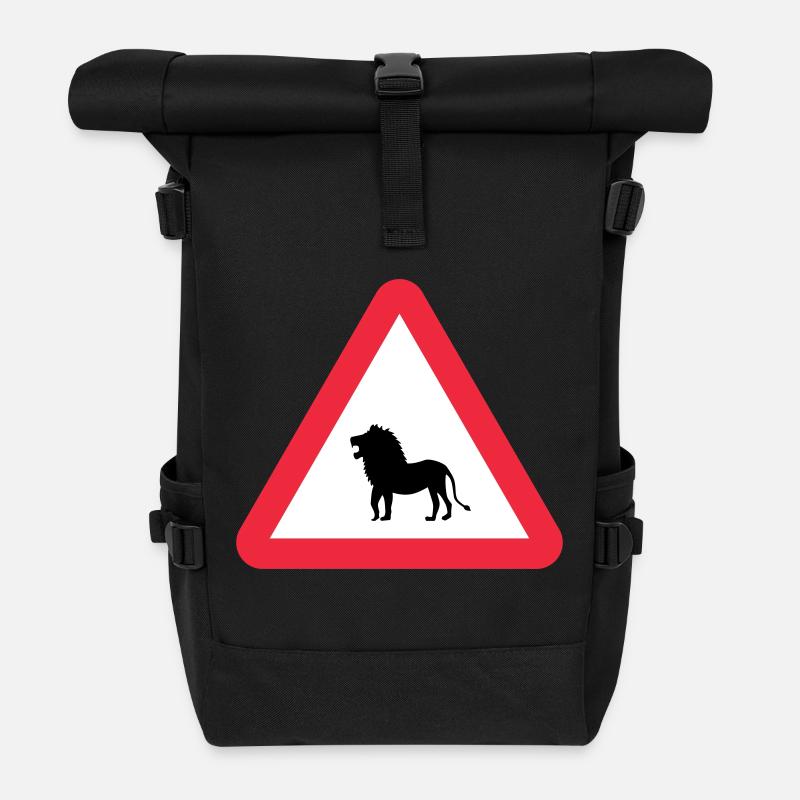 Achtung Löwen-Warnung - Rolltop Rucksack - Schwarz