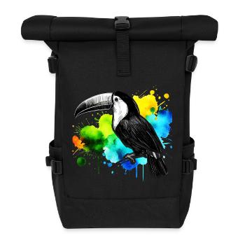 Toucan art with watercolors in the background - Roll Top Backpack - black - Front
