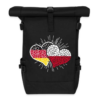 Deutschland Polen Mosaik Herzen Fußball - Rolltop Rucksack - Schwarz - Vorne