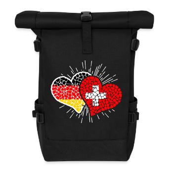 Deutschland Schweiz Mosaik Herzen Fußball - Rolltop Rucksack - Schwarz - Vorne