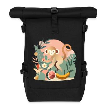 Playful monkey with tropical fruits - Roll Top Backpack - black - Front