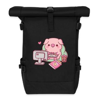 Cute Piggy Gamer liebt es, Videospiele zu spielen - Rolltop Rucksack - Schwarz - Vorne