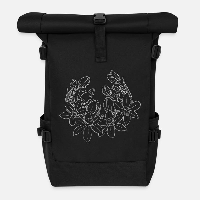 Frühlingsblumen weiss - Rolltop Rucksack - Schwarz