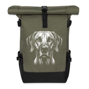Rhodesian Ridgeback Head in Drawing Style - Roll Top Backpack - olive/black - Front