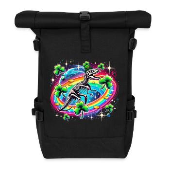 Dino St. Patrick's Day Skelett Kleeblatt - Rolltop Rucksack - Schwarz - Vorne