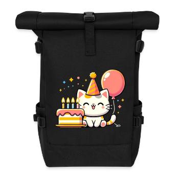 Cat Kid Celebrating Birthday - Rolltop Rucksack - Schwarz - Vorne
