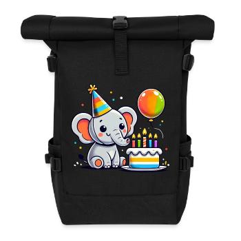 Elefant Kid Celebrating Birthday - Rolltop Rucksack - Schwarz - Vorne