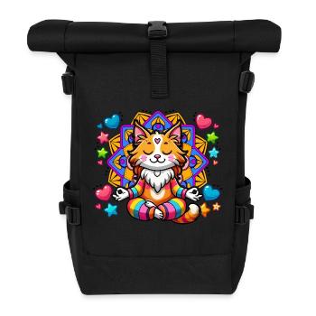 Meditierende Katze Mandala Yoga Meditation - Rolltop Rucksack - Schwarz - Vorne