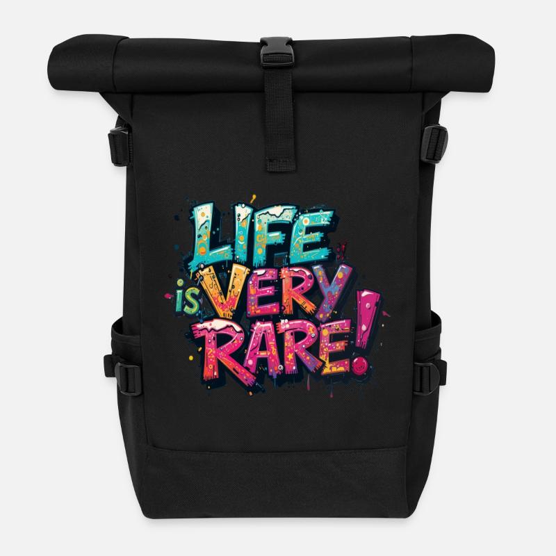 Life is Very Rare - Roll Top Backpack - black