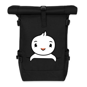 Ente Hemdtasche Tasche unterwegs hinter Zaun süß - Rolltop Rucksack - Schwarz - Vorne