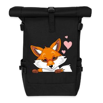 Spähender süßer, schüchterner Fuchs mit Herzen - Rolltop Rucksack - Schwarz - Vorne