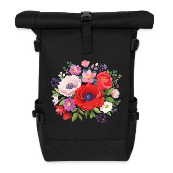 Bouquet of flowers, peonies, poppies, vintage, flower - Roll Top Backpack - black - Front
