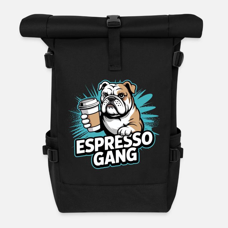 Espresso Gang Bulldog - Roll Top Backpack - black