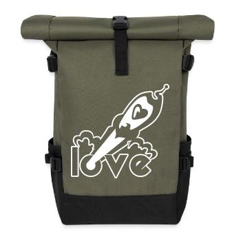 Love Rocket – Heart Space Space Design - Roll Top Backpack - olive/black - Front